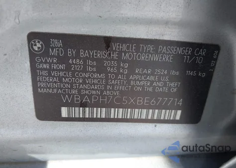 2011 BMW 328I from USA, damaged, VIN WBAPH7C5XBE677714